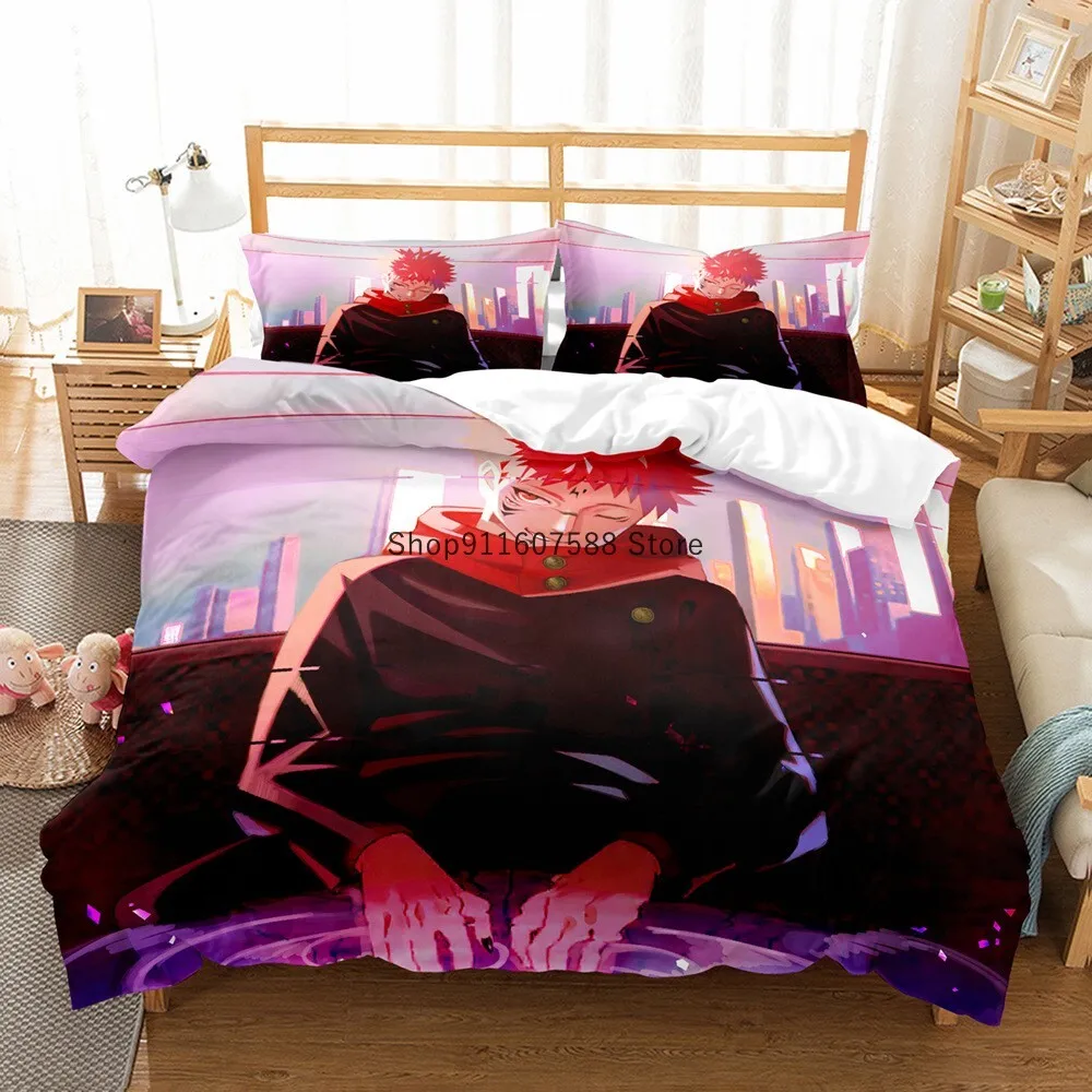 Japanese Anime Jujutsu Kaisen Bedding Set Queen King Double Quilt Cover And Pillowcase Decor For Kids Soft Home Textiles