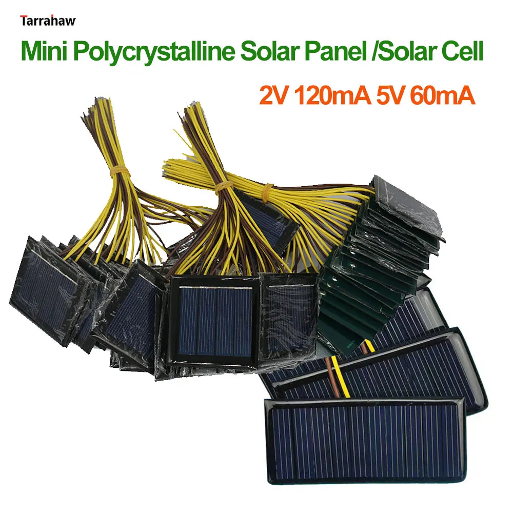 

2V 5V 60mA 120mA Mini Polycrystalline Solar Panel /Solar Cell Battery Module Epoxy Board PET Power Generation Plate 15CM Line