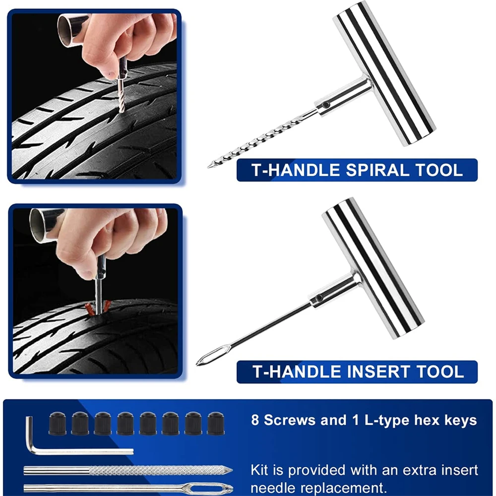 46PCS Motorcycle Anti-puncture Kit Flat Tyre Repair Kit Patch Repair Original Tires Automotive Tools Tubeless Tire Repair Set