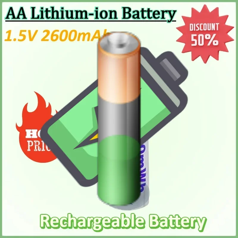 

1.5V AA 2600mAh Rechargeable Li-ion Battery for Remote Control Mouse Small Fan Electric Toy Battery USB Type-C Charging