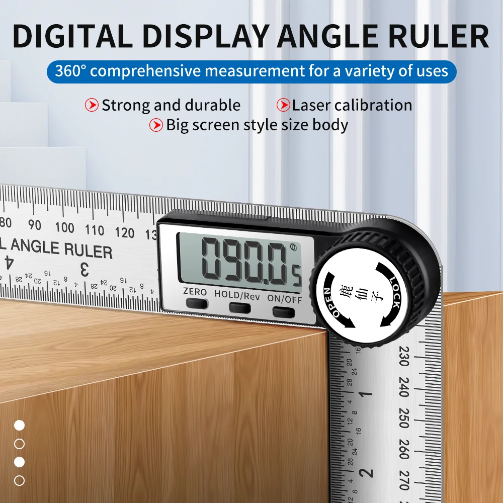 Luxianzi-ステンレス鋼デジタル分度器、角度ゲージ定規、大工測定ツール、電子goniometer、200mm、300mm、500mm