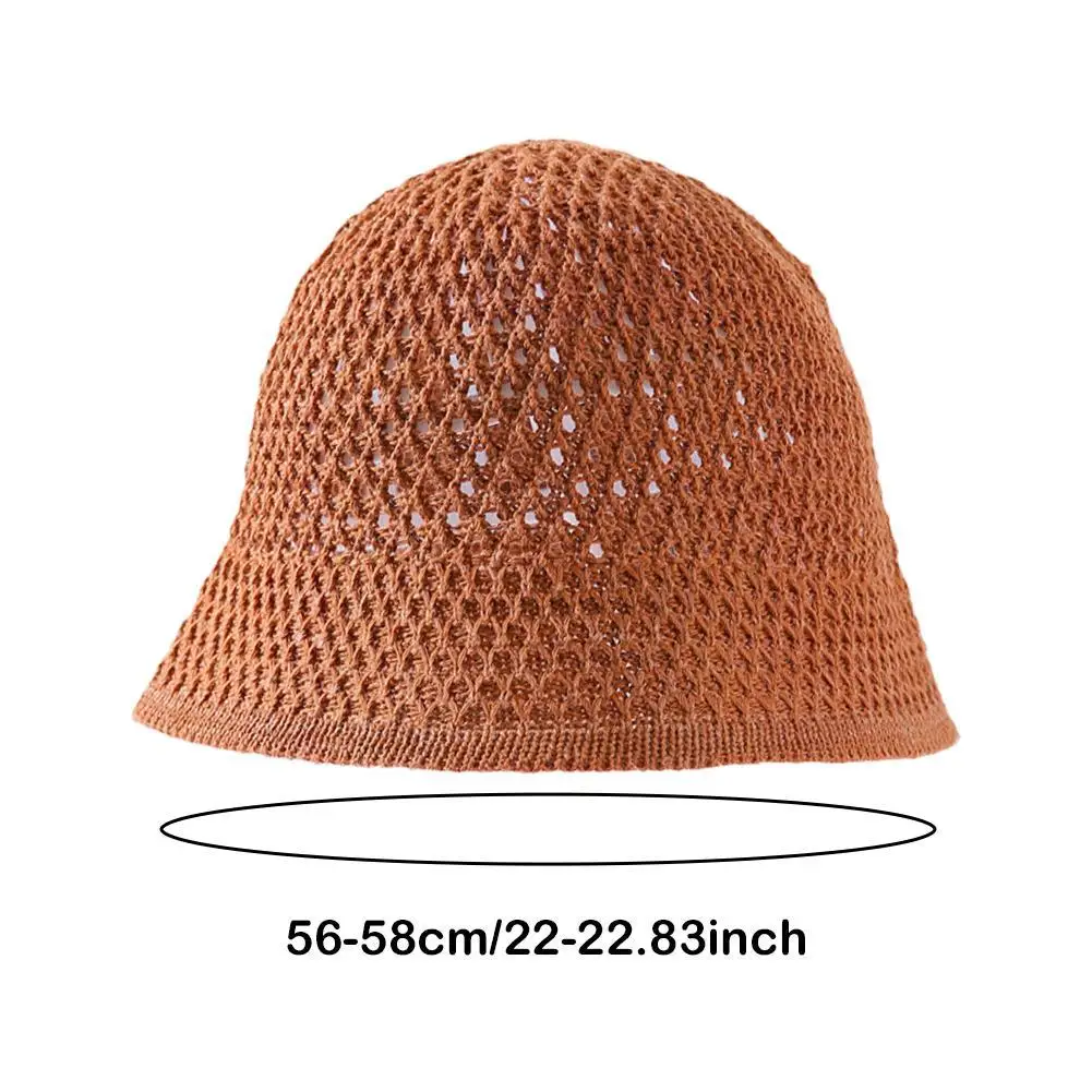 Summer Sun Hat Crochet Floppy Collapsible Dome Bucket Hat Hollow Pure Color Simplicity Soft Beach Caps For Women Onesize N6P3