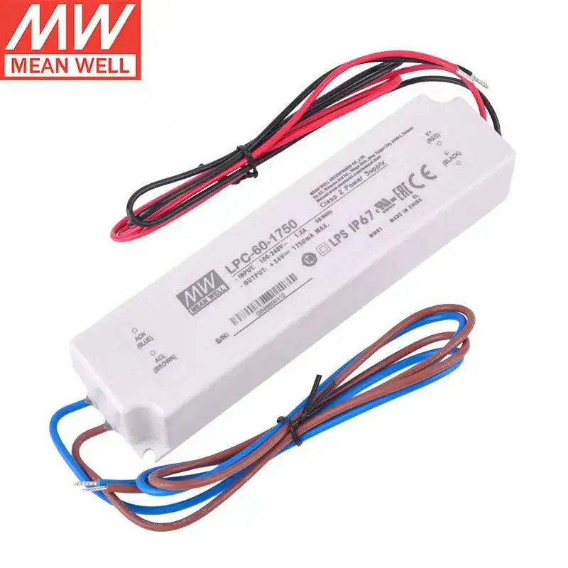 

MEAN WELL LPC-60-1750 1750mA Constant Current Single Output Switching Power Supply LED Driver IP67 Brand New Original Authentic