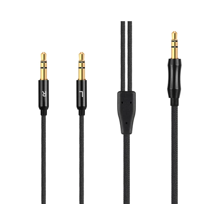 Headphone Replaced Cable 3.5mm To Double 3.5mm Black mic volume adjustment earphone audio cable1.5M