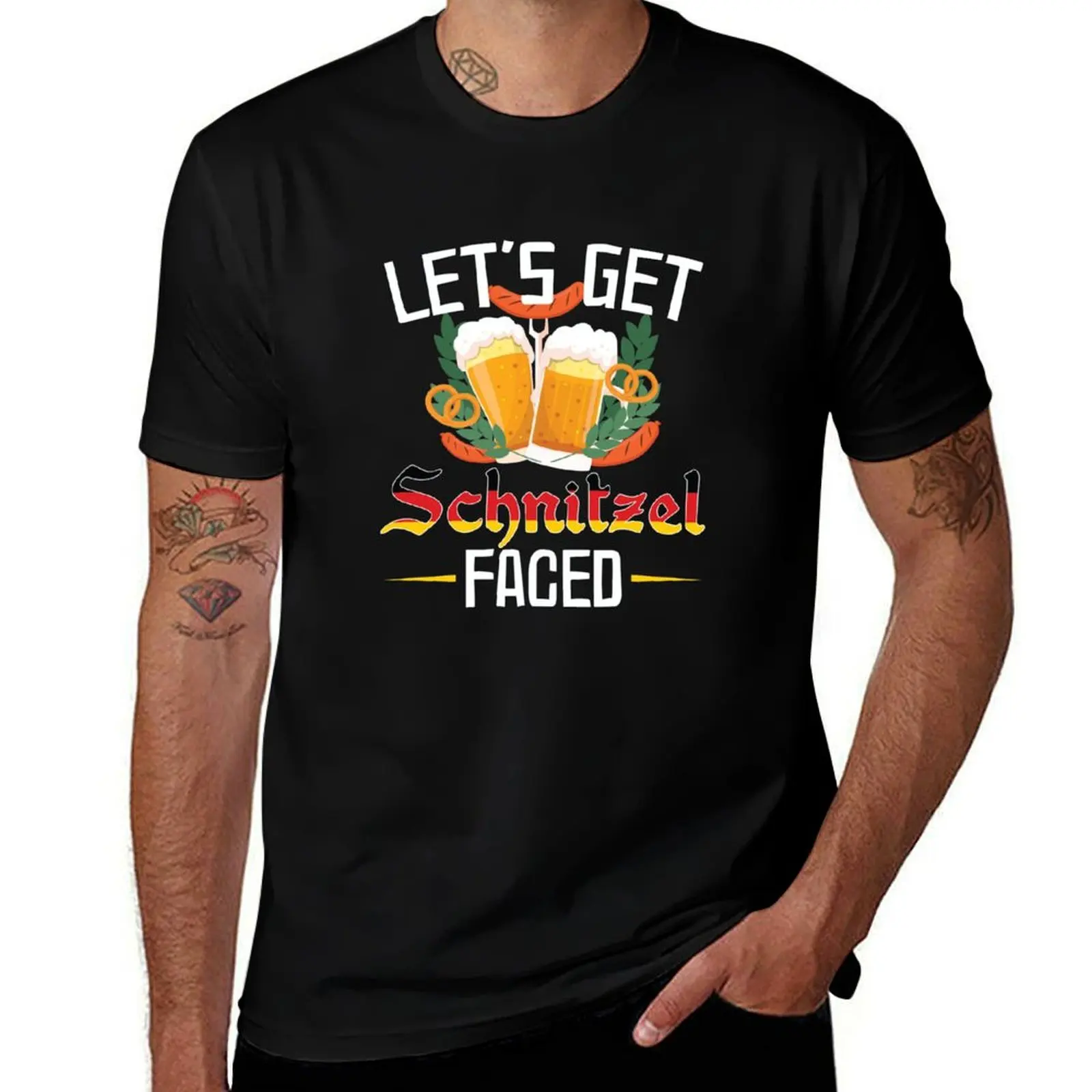 Lets Get Schnitzel Faced Funny Octoberfest German Flag T-Shirt Quick Dry Sports Short Sleeve Tee