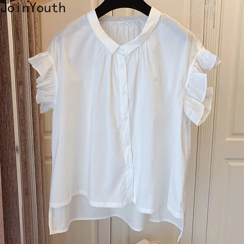 Vintage Blouse for Women Cotton Casual Shirts Ruffles Short Sleeve Blouses Ladies Tops Loose Summer Blusas Mujer De Moda 2023