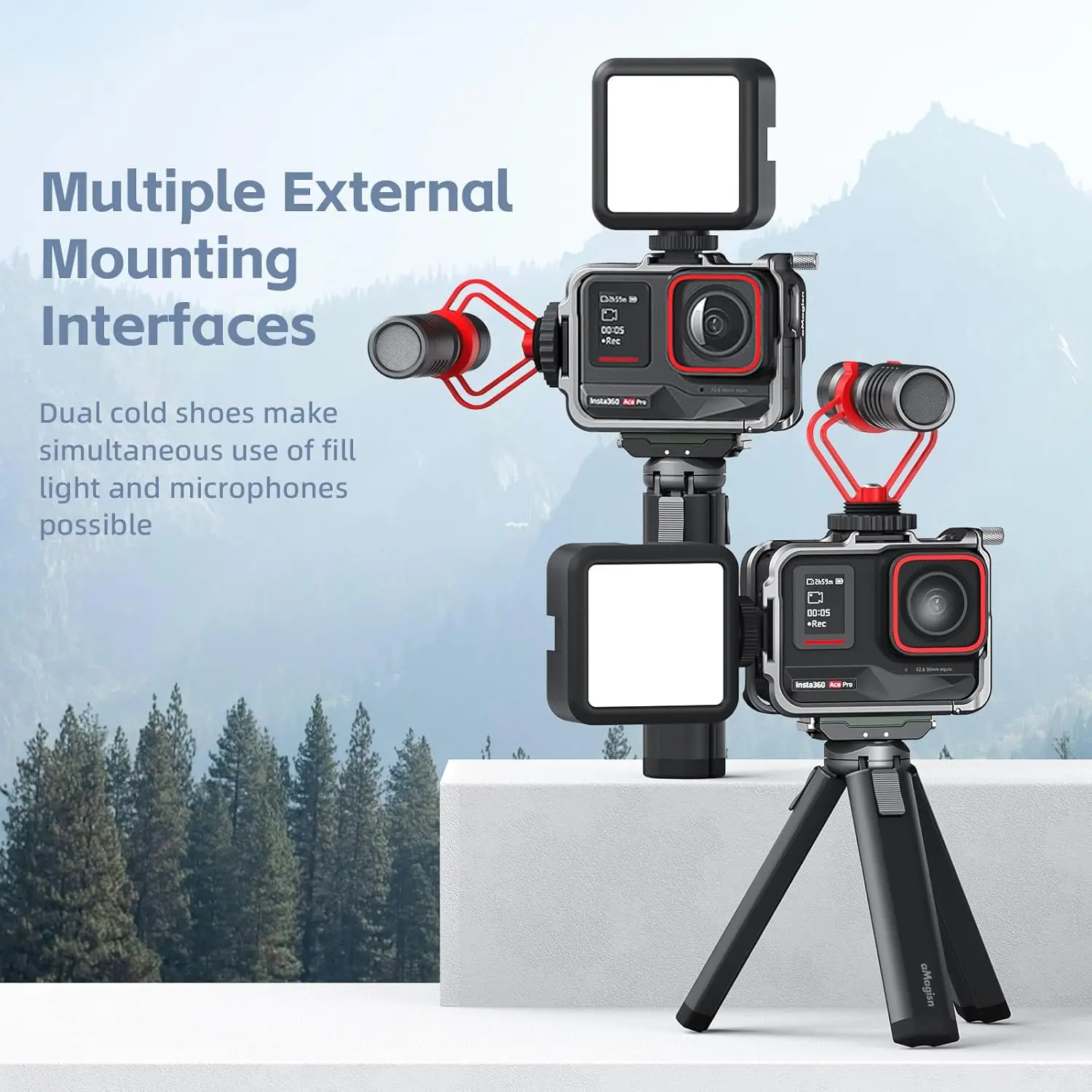 aMagisn  for Insta360 ACE PRO Aluminum Metal Frame Cage Case Bag with Silicone Lens Cap Screen Protector Camera Accessories Kit