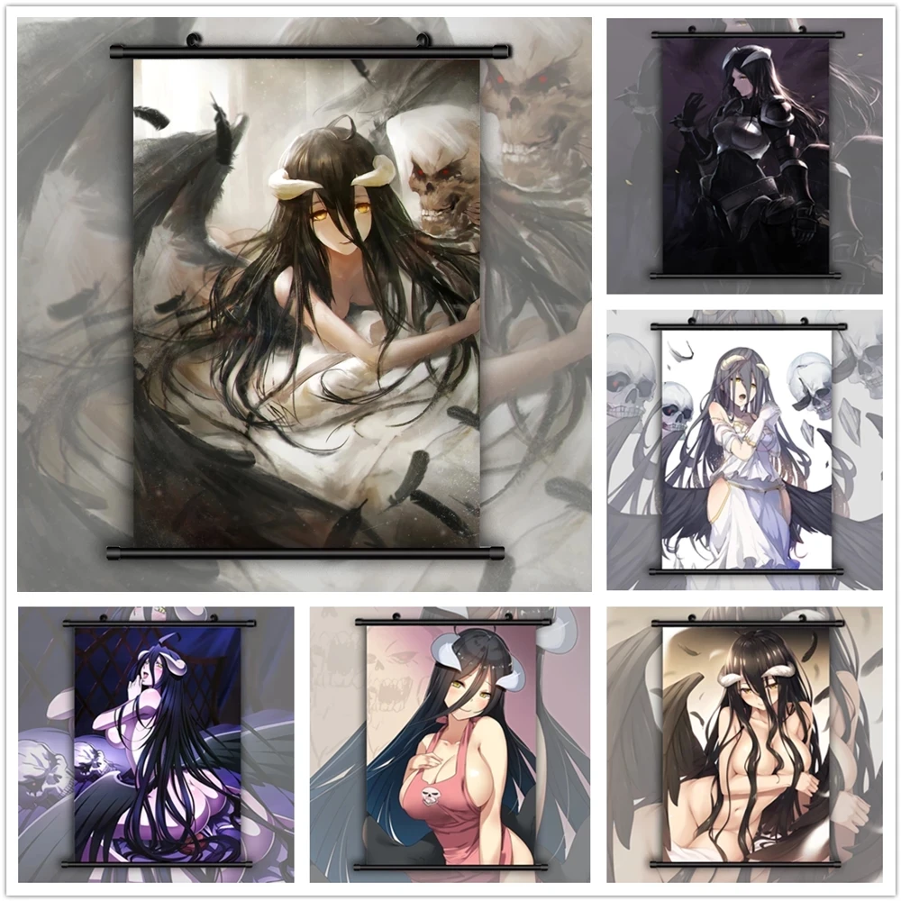 Home Decor Overlord Albedo Ainz Ooal Gown Anime Cool Wall Art Painting Hanging Scrolls Printed Canvas Painting Images HD Posters