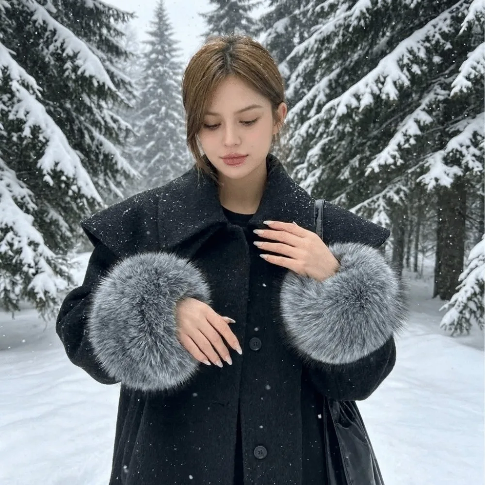 Durable Solid Color Faux Fur Wrist Cuffs Soft Keep Warm Jacket Arm Warmers Wrist Cuff Windproof Plush Sleeve Covers Girl