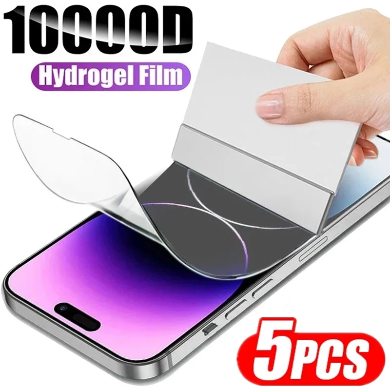 5Pcs Hydrogel Film For iPhone 14 15 Pro Max 8 7 Plus Full Cover Screen Protector For iPhone 13 12 Mini 11 PRO X XS MAX Not Glass