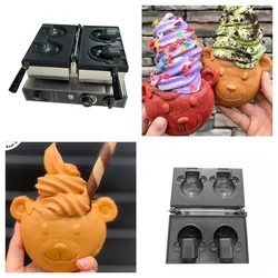 110V 220V reklama elektryczna otwarte płytki niedźwiedź Taiyaki lody gofrownica Nonstick powłoka niedźwiedzie ciasto gofry maszyna z przekąskami