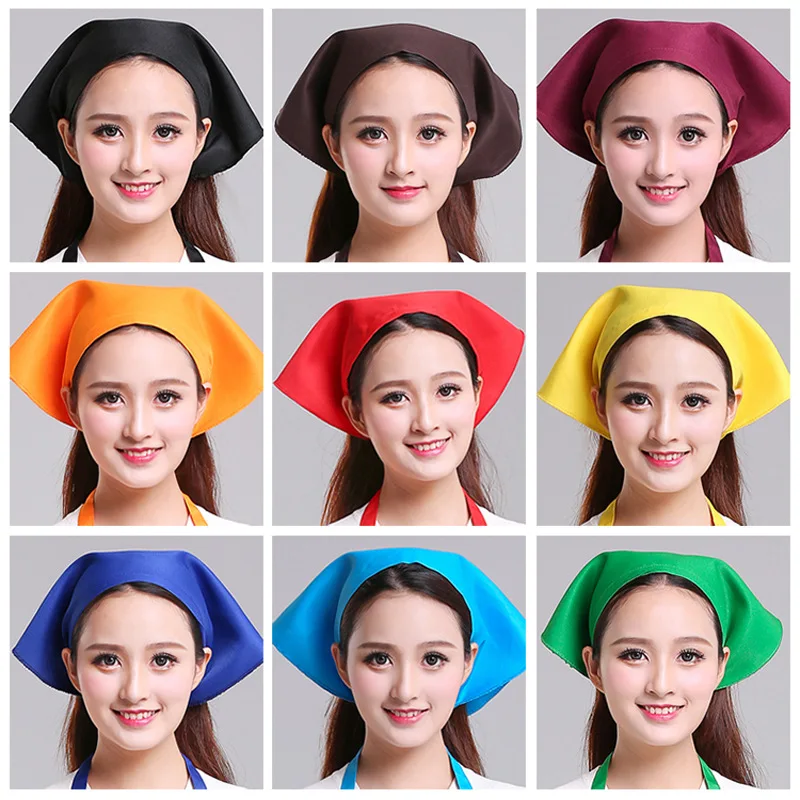 Chef's Turban Restaurant Kitchen Hats for Women Catering Hot Pot Cook Work Hat Bakery Cafe Waitress Triangle Bandana