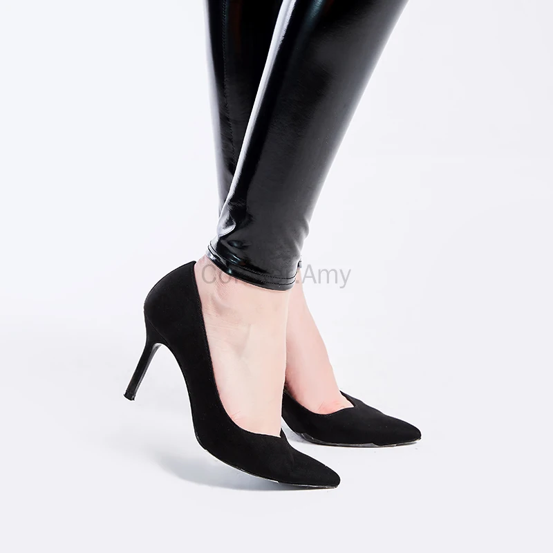 Zwarte wijn marine slanke vrouwen leggings sexy hoge taille elastische pu lederen skinny broek glanzende wetlook metallic latex leggings