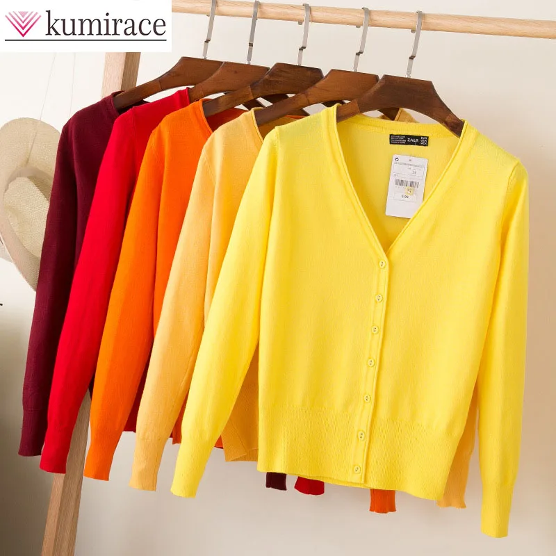 

New Knitted Cardigan Women's Spring and Autumn Coat Natural Buckle Loose Long Sleeved V-neck Solid Color Coat Sweaters for Women