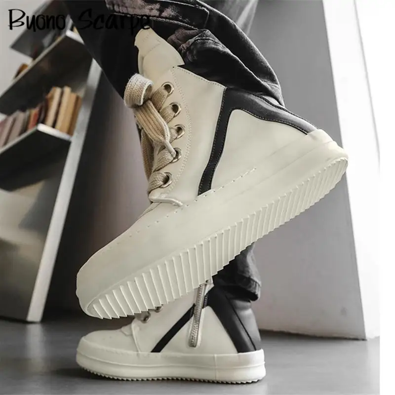 High Top Mixed Color Men Sneakers Chunky Heel Platform All Match Luxury Designer Casual Trainers Increasing Ankle Boots Concise