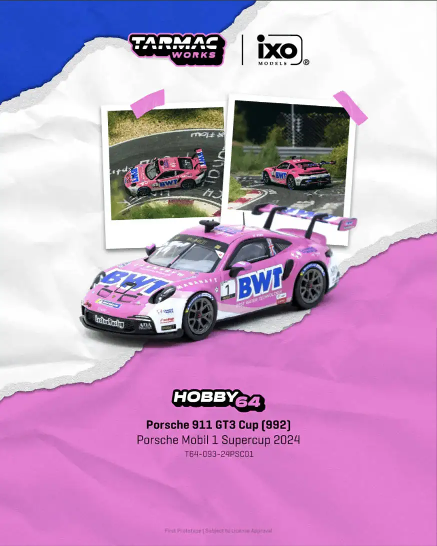 

Tarmac Works 1:64 Porsche 911 GT3 Cup (992) #1 BWT Porsche Mobil 1 Supercup 2024 Diecast Car Model In Stock Ready To Ship