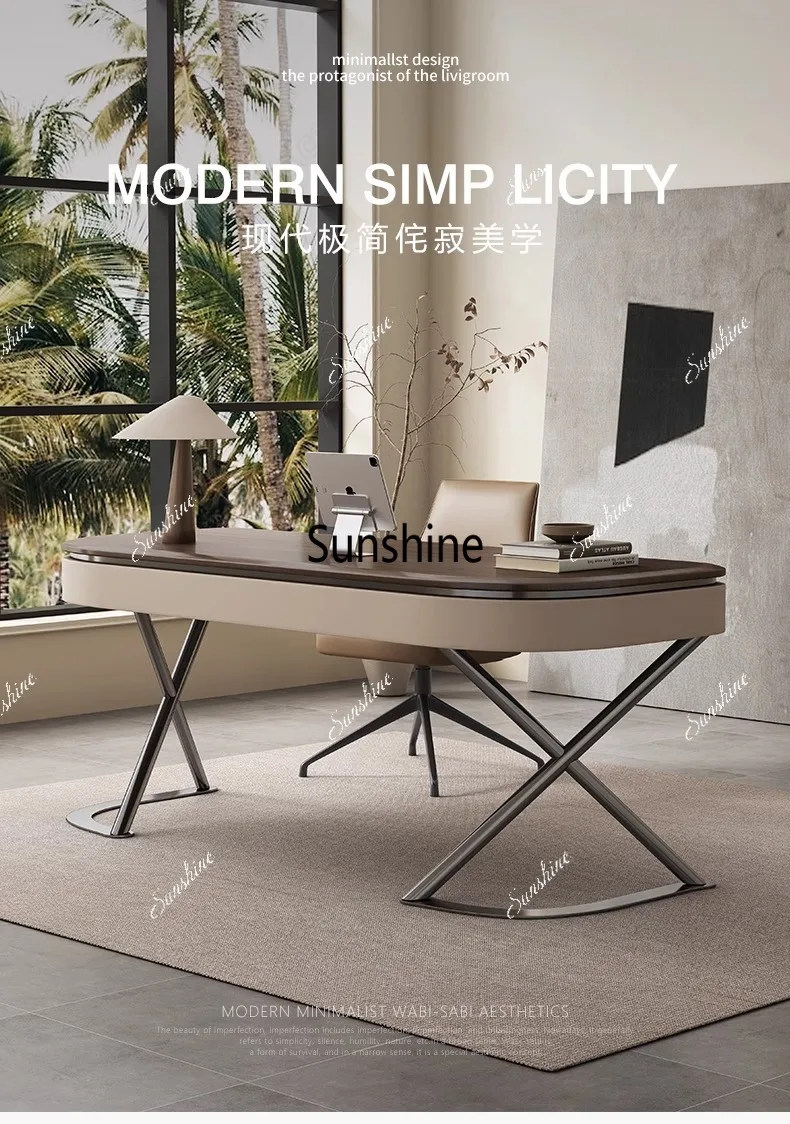Modern minimalist desk designer saddle leather desk premium computer desk antique home study table