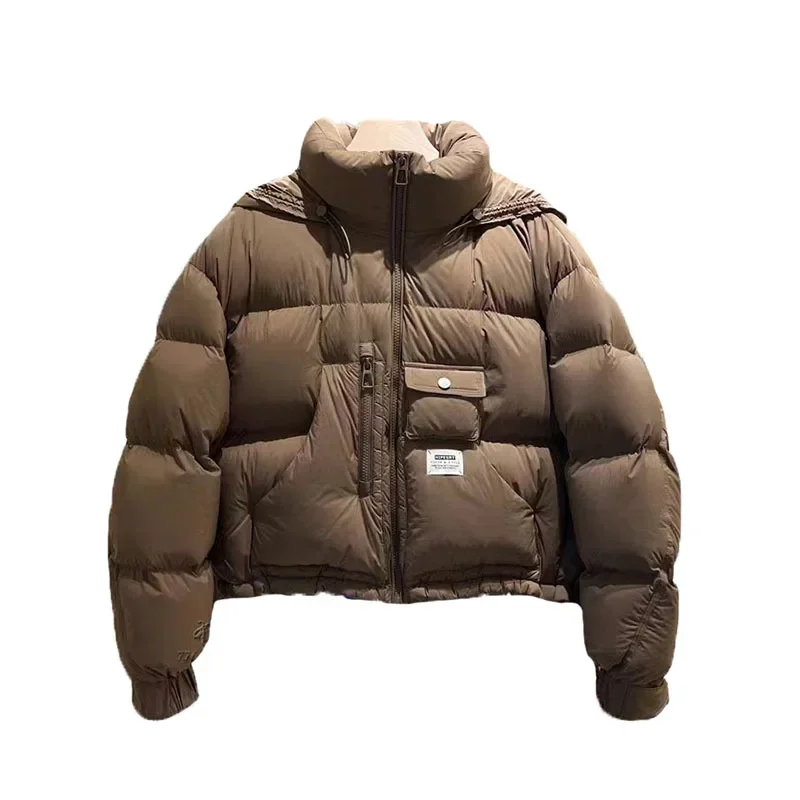 الشتاء تصميم الأزياء جيب دافئ الخبز نمط معطف المرأة مقنعين سترة منتفخة سميكة بطة بيضاء أسفل ملابس خارجية غير رسمية #5