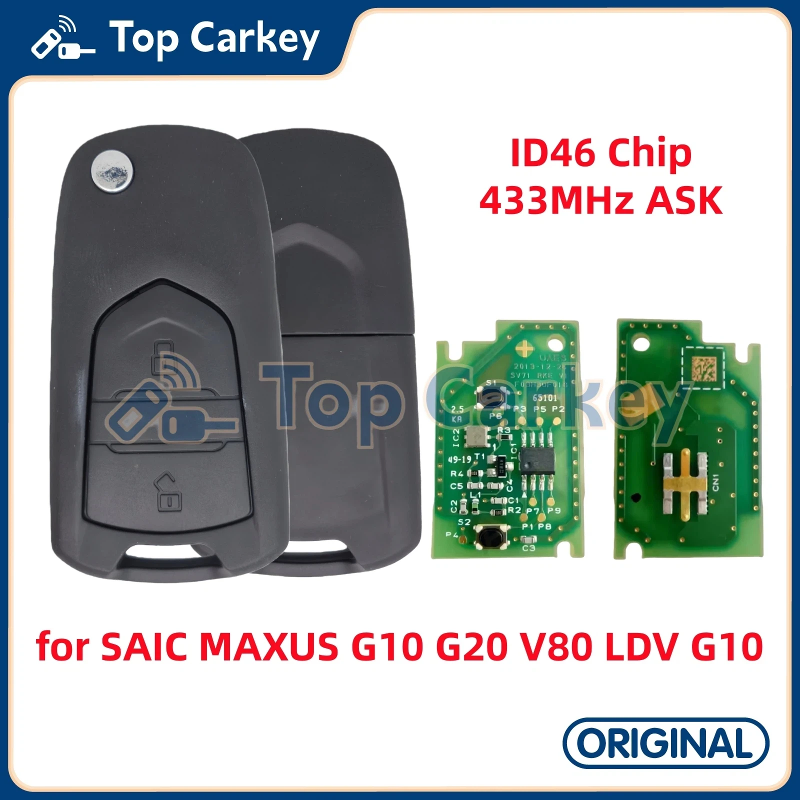 

TopCarkey Original OEM Remote Key Fob ID46 Chip 433MHz for SAIC MAXUS G10 G20 V80 LDV G10