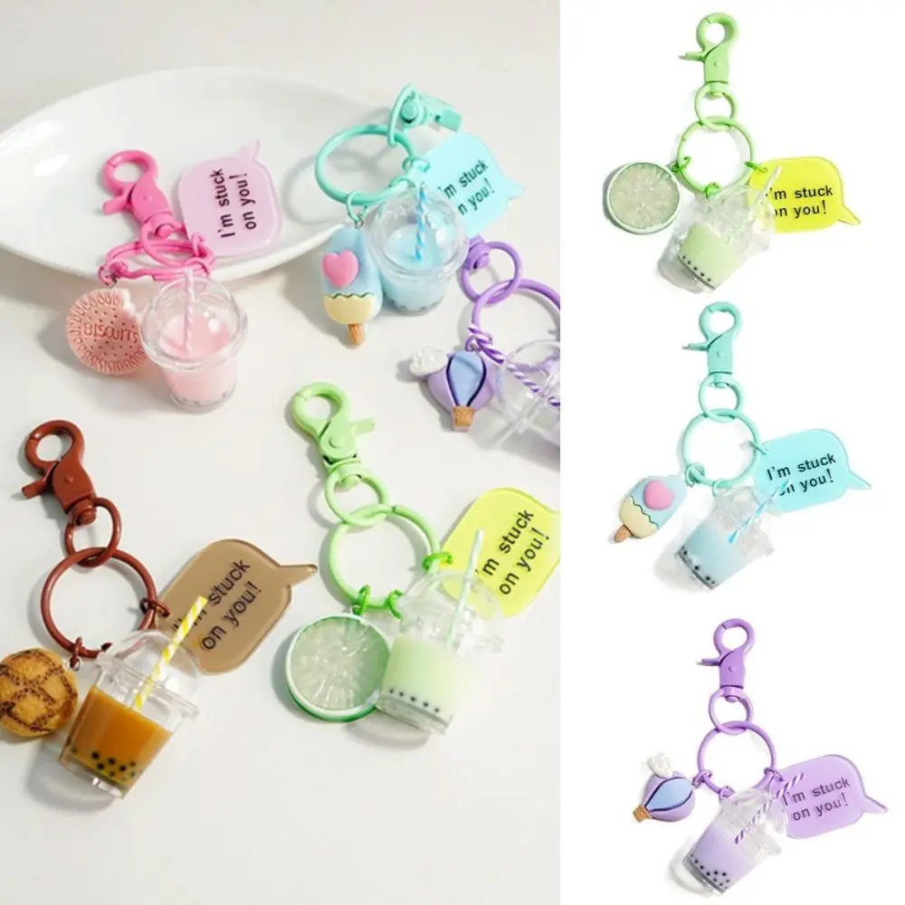 Cartoon Milk Tea Bear Key Chain Girls Acrylic Milk Tea Cup Key Ring Creative Bag Pendant Cute Mug Drink Bottle Key Ring Gift