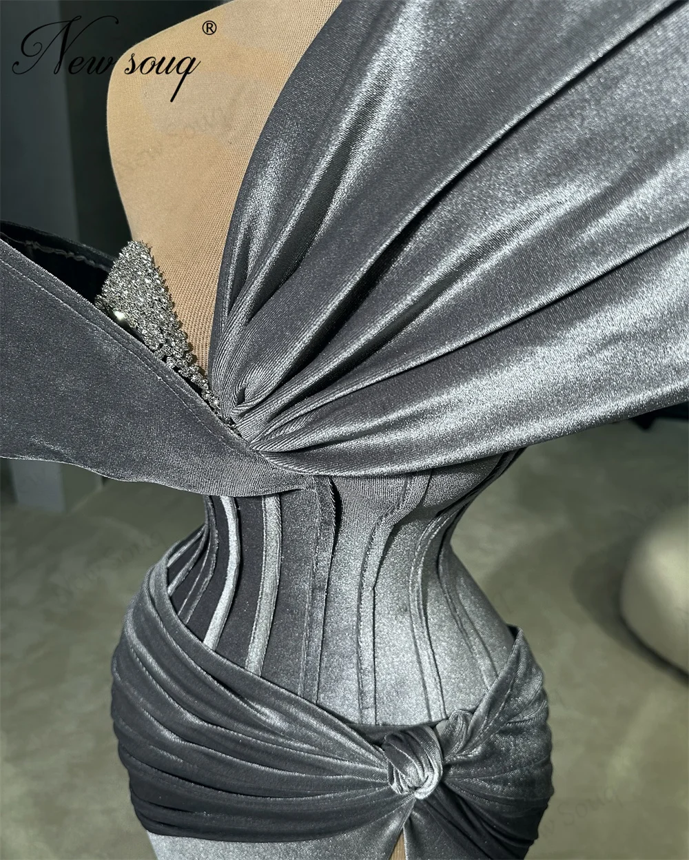 Robe de Soirée en Velours Gris de Dubaï pour Femme, Tenue Élégante, Fendue sur le Côté, Forme de Cocktail, Personnalisée, 2025