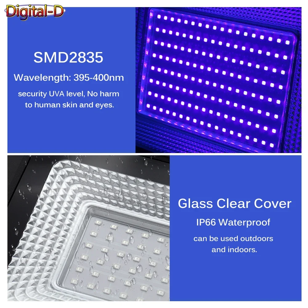 395-400nm UV Curing lamp150W fluorescence Detection lamp Shadowless adhesive UV Gel curing lamp purple LED violet floodlight