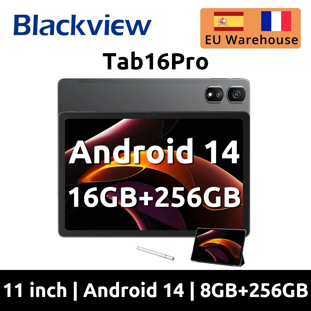 Blackview Android 14 Tab 16 Pro 11 Inch Touch Tablet 2K Screen 16GB +256GB 4G LTE+5G WiFi Gaming Tablets with Protective Shell