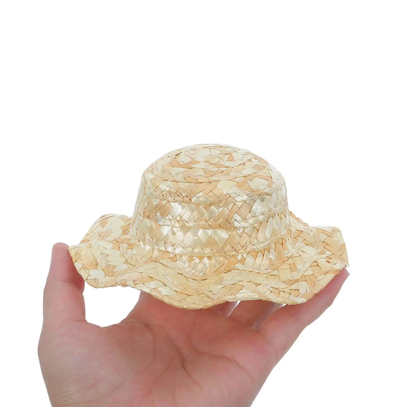 

4Pcs Mini Straw Hats 13Cm Handmade Woven Straw Caps for Dollhouse Miniatures Summer Cool Hats Craft Decorations Pet Costumes
