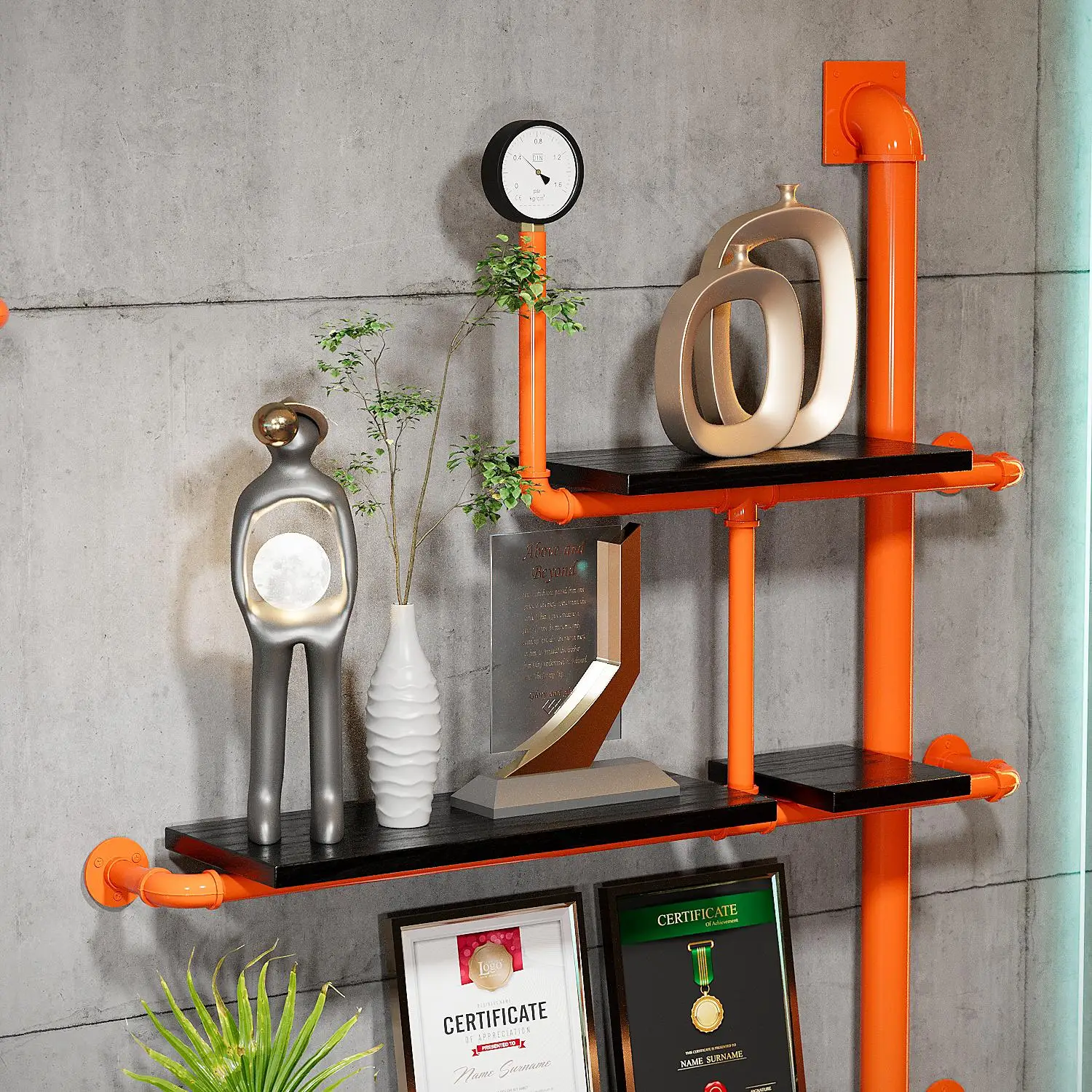 Retro industrial style wrought iron creative wall layered partition simple wall hanging bookshelf shelf display rack decorative