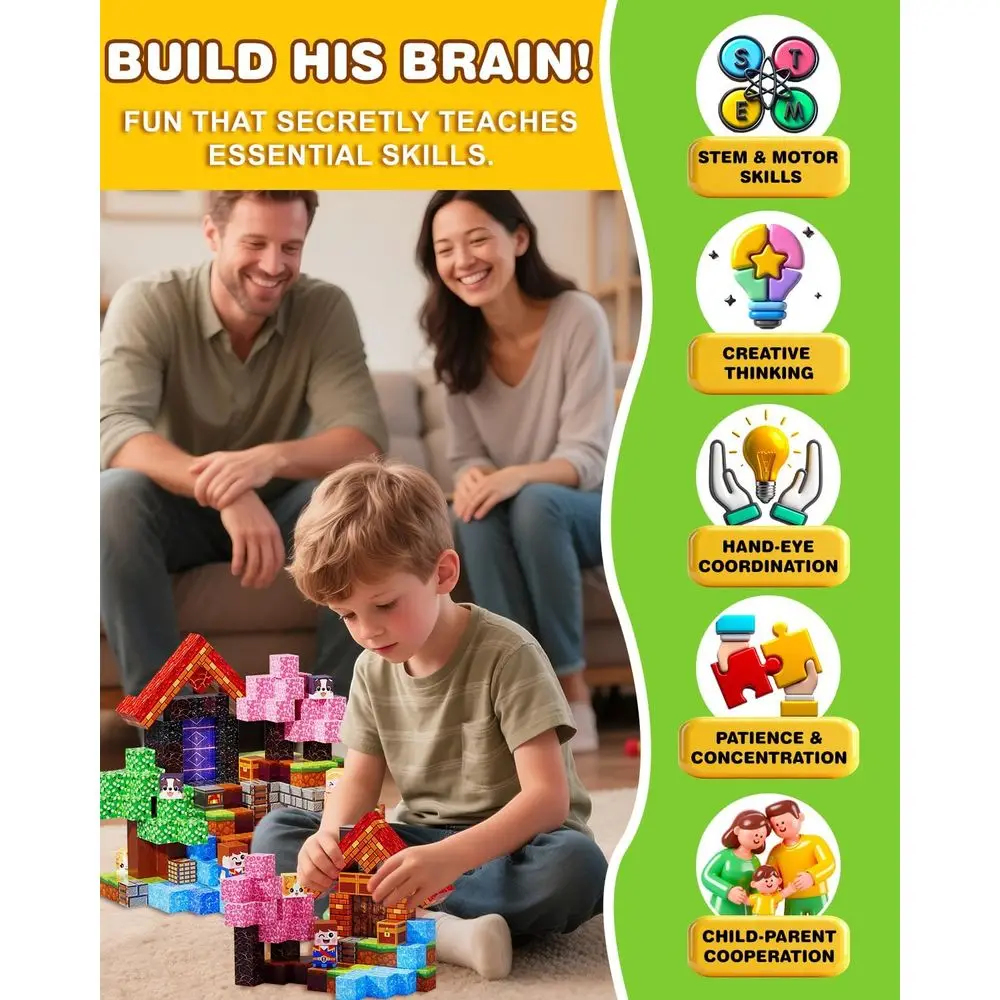 220-Piece 1-Inch Magnetic Building Blocks Set for Kids, Strong Magnets, STEM Toys, Ideal for Ages 3-12
