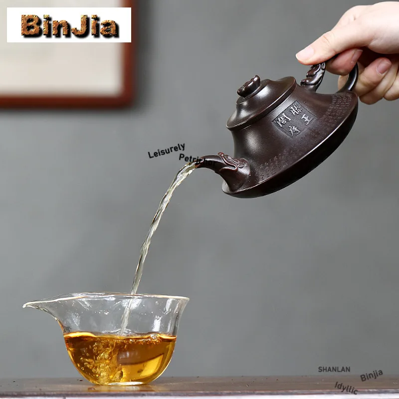 250 مللي ييشينغ القديمة الأرجواني الطين أباريق الشاي اليدوية الشعرية النثر سحابة موقد وعاء الخام الخام الخام البرونزية الطين غلاية Zisha طقم شاي الحلي #6