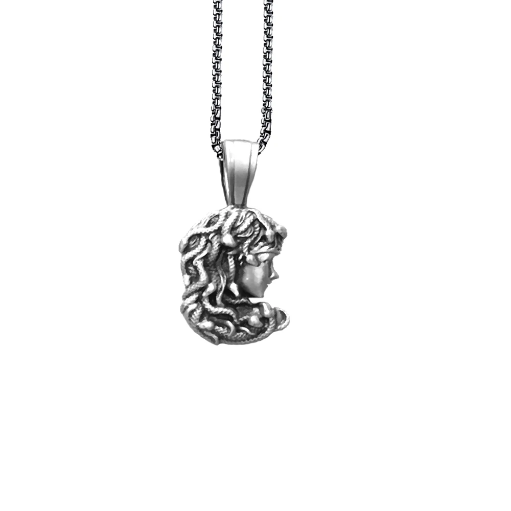 Greek Mythology Snake Hair Medusa Unisex Retro Necklace Nordic Tag Long Pendant With 60 Cm Titanium Steel Sweater Chain