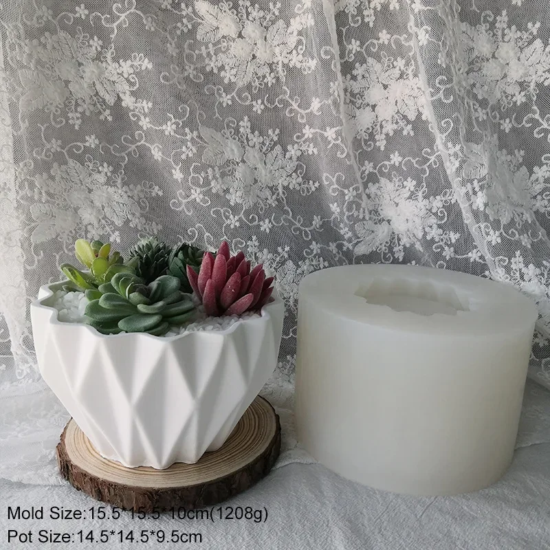 3D Geometric Polygon Cement Flower Pot Mold DIY Resin Gypsum Flower Pot Silicone Mold