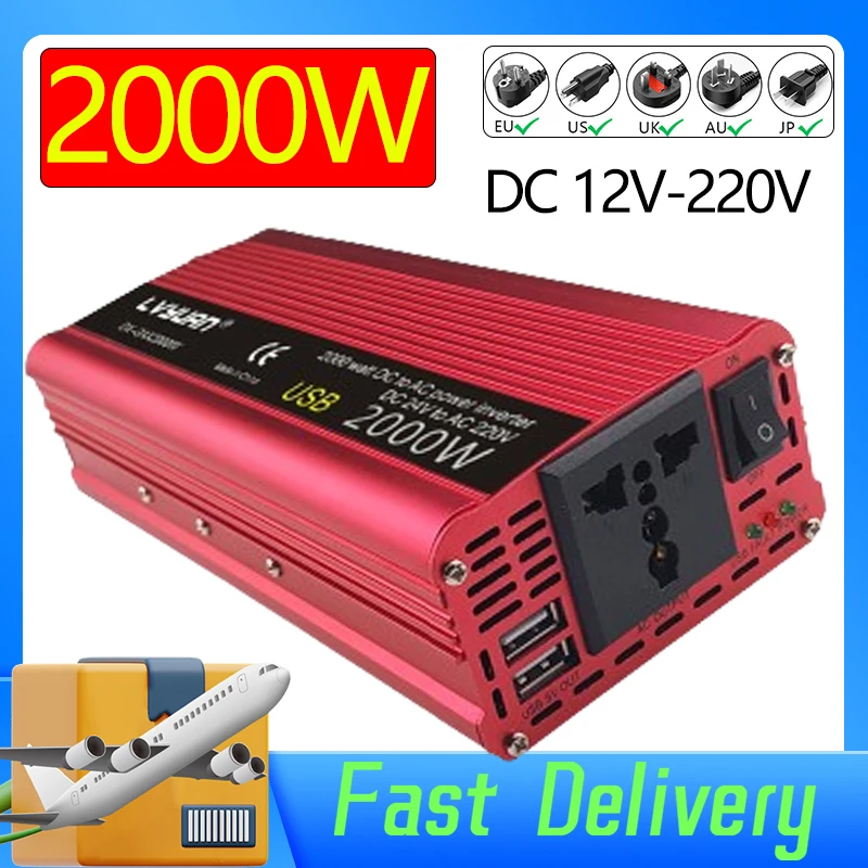 

Portable Modified Sine Wave Inverter 2000W Car Inverter Dual USB 12V to 110V/220V Vehicle Power Inverter Universal Socket