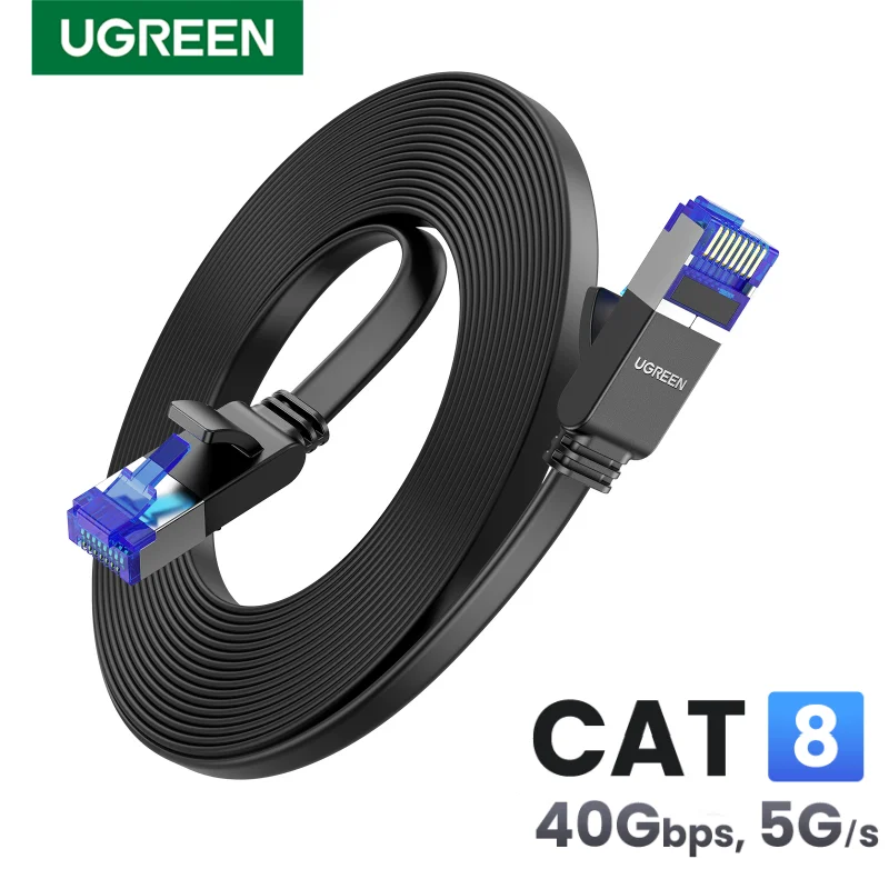 UGREEN Ethernet Cable Cat8 40Gbps Flat Cable 2000MHz CAT 8 Networking Internet Lan Cord for Laptops PC PS5 PS4 Router RJ45 Cablw