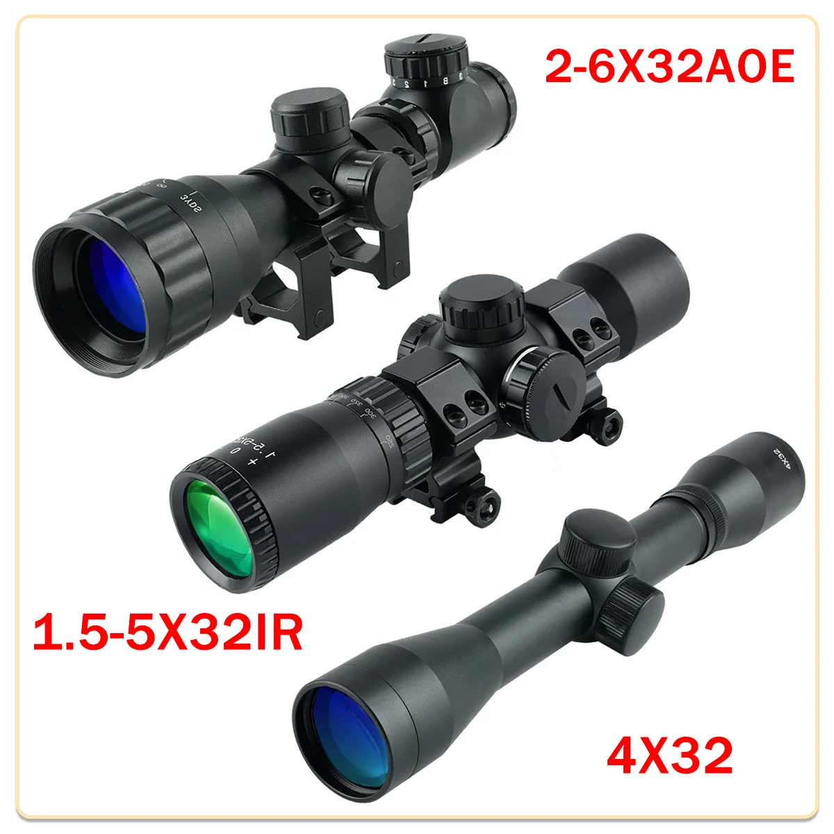 

Tactical 4x32 Optical Sight 1.5-5x32IR 6X32AOE Crossbow Short Scopes Reflex 2-6X32AOE Rifle Scope for Hunting Accessory