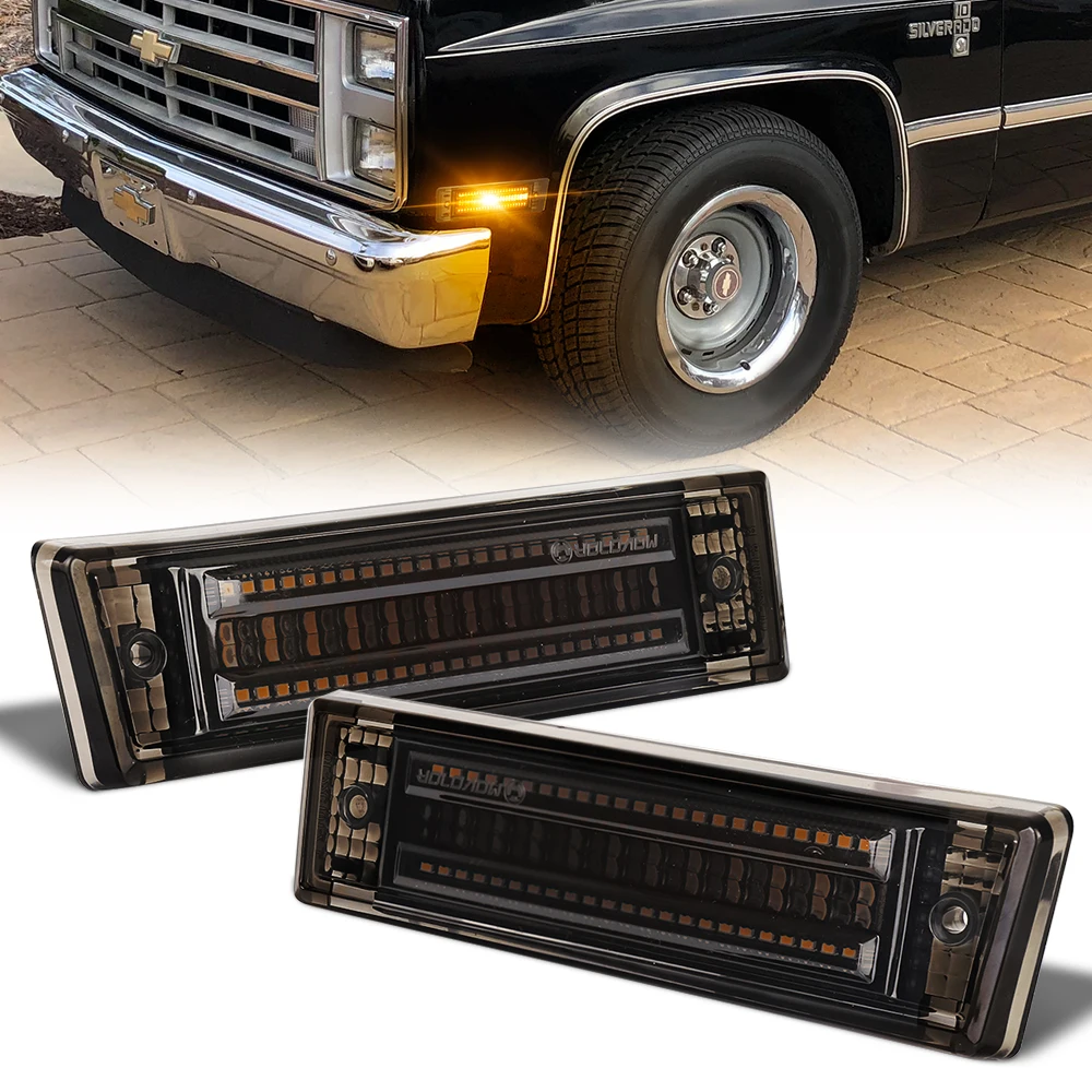 MOVOTOR Led Side Marker Lights Smoked Lens Fender Side Marker For 1981-1991 Chevy C10 C20 C30 GMC C1500 Suburban Blazer Jimmy