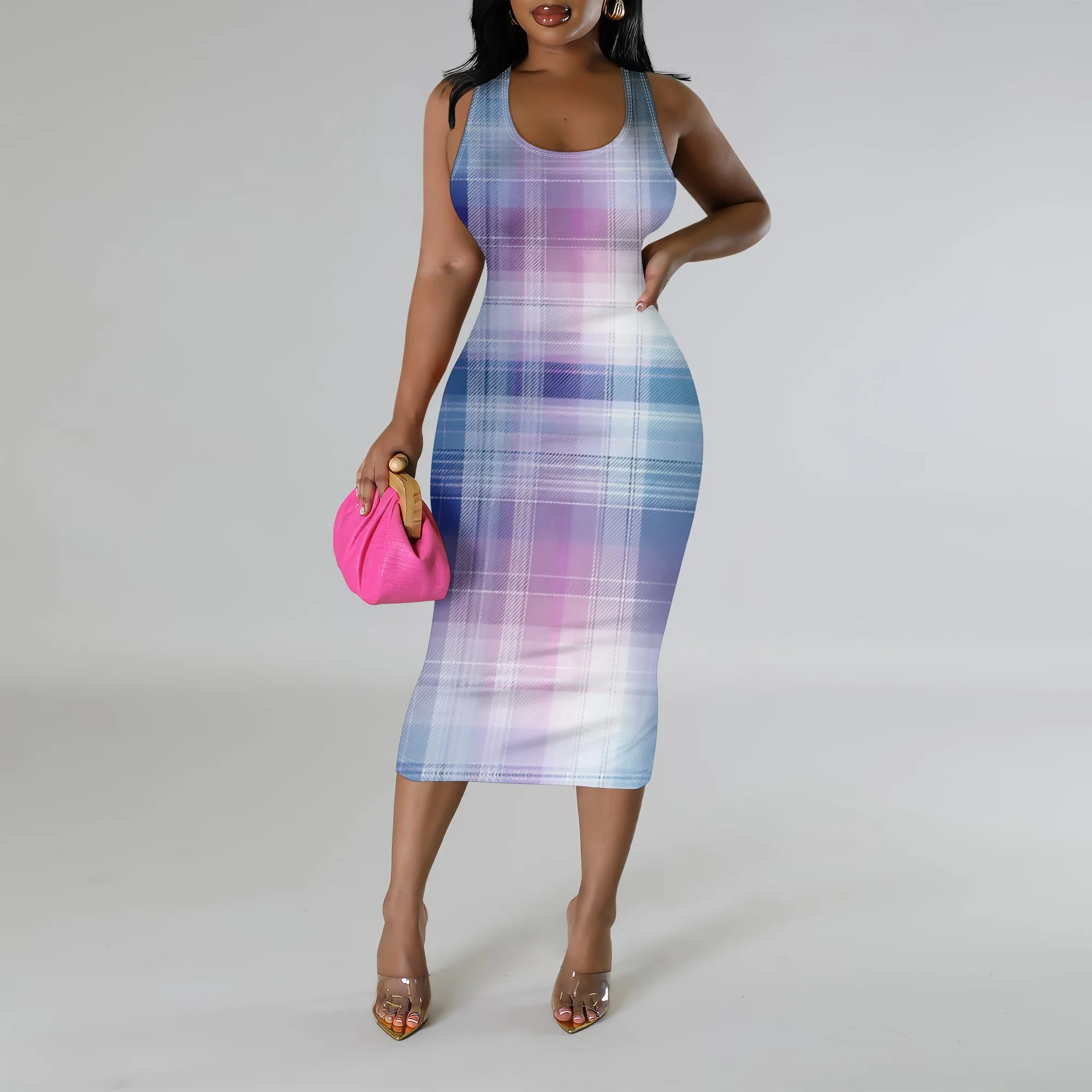 

Women’s Green Plaid Bodycon Dress XS-3XL Sleeveless Slim Fit Midi Summer Outfit for Picnic, Vacation & Party 2025 New Arrival