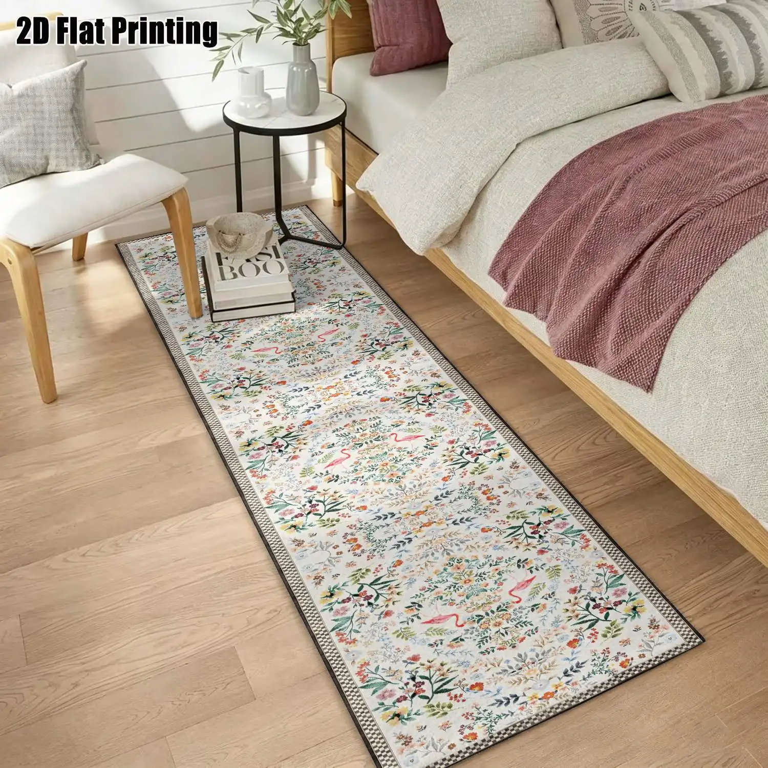 1Pc 2D Printed Striped Runner Carpet: Colorful Floral/Vine Patterns, 4 Styles, Multiple Sizes, Machine Washable, Ideal for Entryway, Hallway, Bedroom, Living Room Home Decor