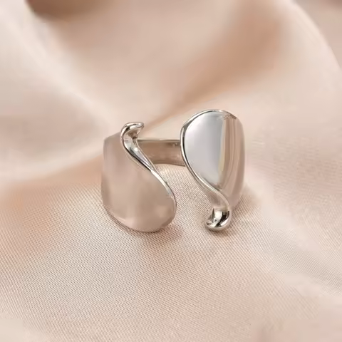 925 Sterling Silver Geometric Wave Twisted Open Ring for Women Men Fashion Minimalist Stacking Jewelry Gift