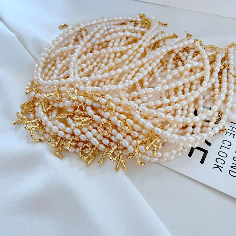 

Fashion French Elegant Cold Style Metal Gold-plated Bamboo Texture 26 Letters Freshwater Pearls Multi-select Necklace Jewelry