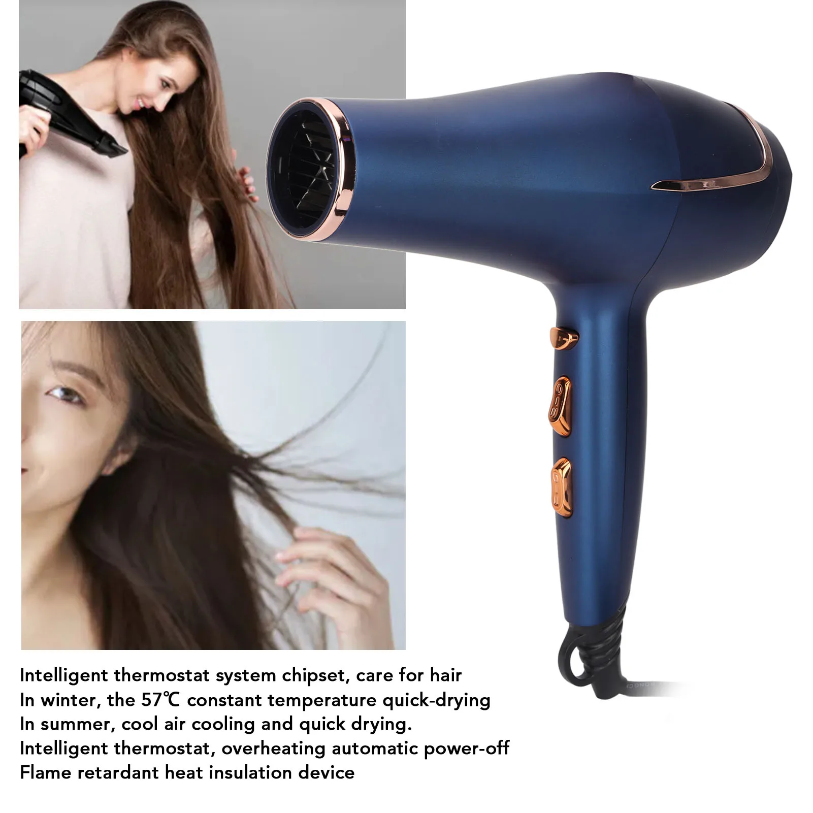 Hair Drier, 800W High Power Blow Dryer Negative Ion Hair Care Hair Dryer Hairdryer for Barber Shops Household US PLUG