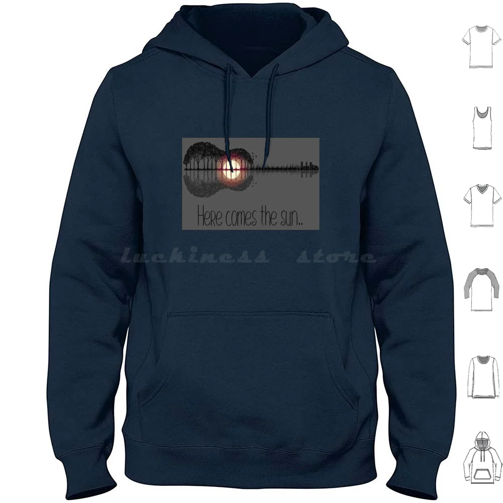 Here Comes The Sun.. Hoodie Cotton Long Sleeve Sun Music Happy Hapiness Life Work Success Disk Guitar Quote Text