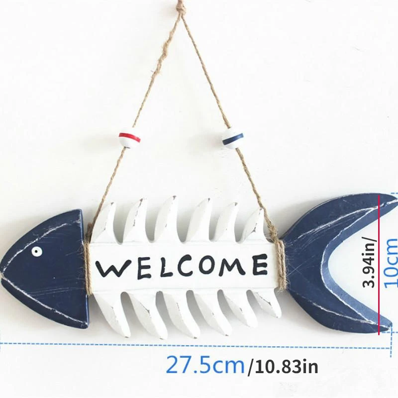 1 PC Mediterranean Wood Fish Bone Fishbone Welcome To Hang In The Wall of The Ornaments Wall Decoration