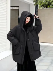 Women's Winter Duck Coat, Puffer Jacket, Monochromatic, Simple Outerwears, Thickened, Warm, Snow, Female, New, 2024