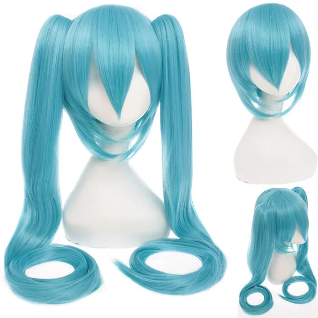 120Cm Miku Cosplay Pruik Black Rock Shooter Senbon Zakura Pruiken Lange Hittebestendige Synthetische Haarclip Paardenstaarten Pruiken