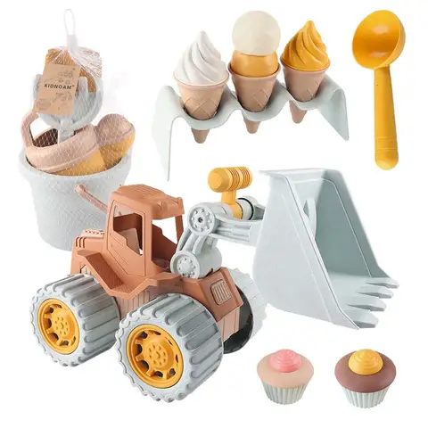 Children Sand Beach Toys Simulation Ice Cream Cake Model Bulldozer Beach Bucket Wheat Straw Summer Seaside Play Sand Water Game
