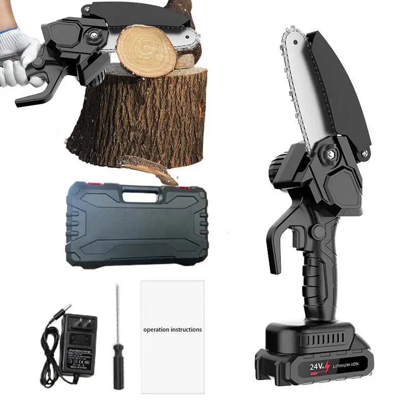 

21V Portable 6 inch Mini Chainsaw Cordless Handheld Electric Pruning Saw with Safety Lock Rechargeable Wood Splitting Chainsaw