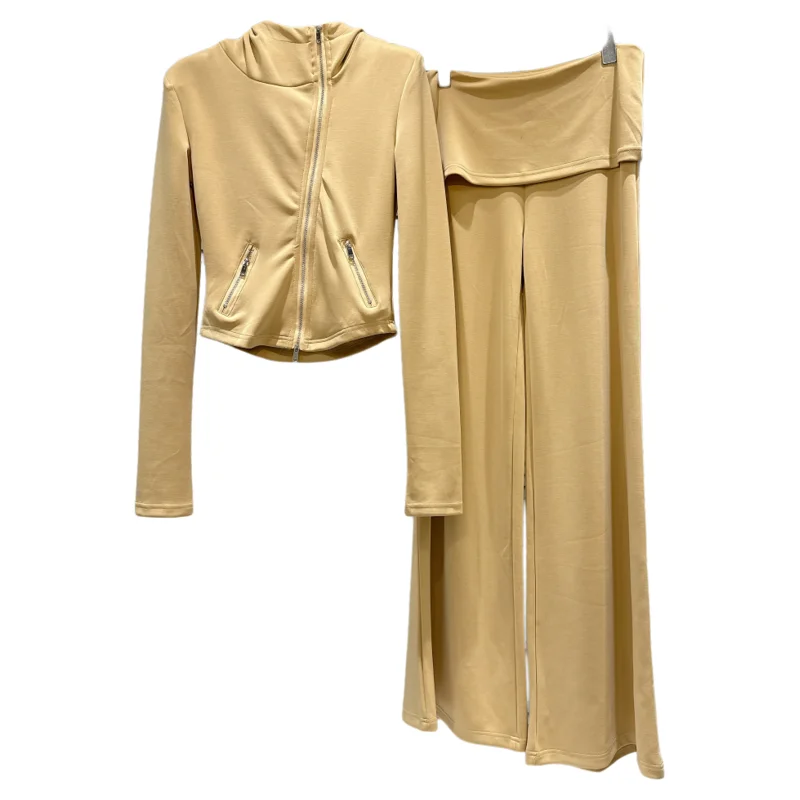 

Осень 2023, толстовка с капюшоном на молнии, дэт, расклешенные брюки, повседневный спортивный комплект, длинный свитшот с высокой талией, женский ансамбль Faion