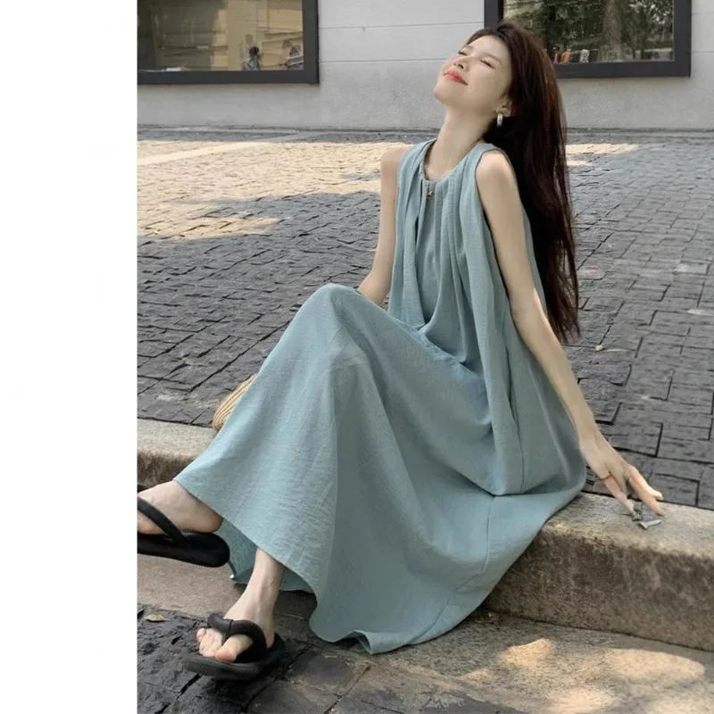 

Платье-жилет без рукавов, детское лето 2022, новое пляжное платье на бретельках для отдыха на море